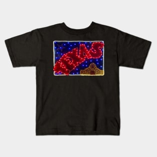 Retro billboard: TEXAS in red and blue lights (plus bonus Alamo) Kids T-Shirt